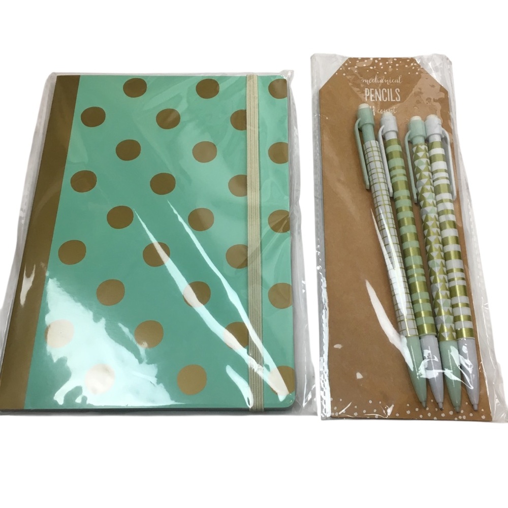 Planner Kit Stationery Set Journal Mechanical Pencils Teal Gold Dots Target NWT